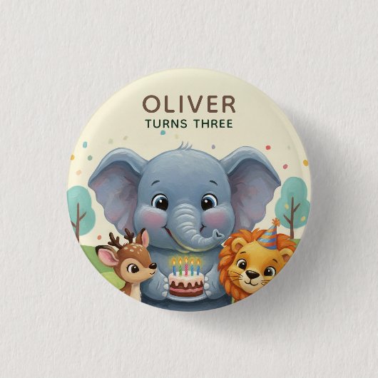 Woodland Storybook Animals 3rd Birthday Party Button (Vorderseite)