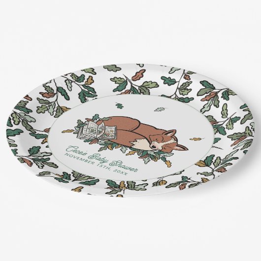 Woodland Storybook Fall Fox Baby Dusche Pappteller (Schrägansicht)