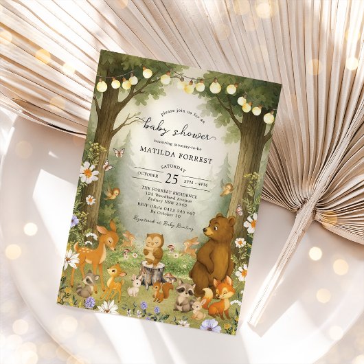 Woodland Storybook Forest Animals Baby Dusche Einladung