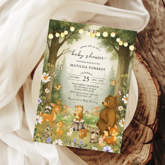 Woodland Storybook Forest Animals Baby Dusche Einladung