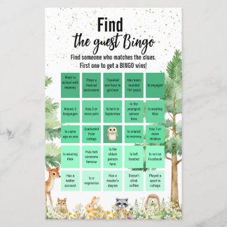 Woodland süße Tier Baby Dusche Bingo Spiel