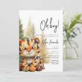 Woodland Süße Tier Tiger Baby Dusche Einladung (Stehend Vorderseite)