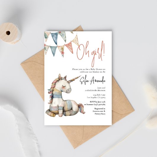 Woodland Süße Tier Unicorn Kinderdusche Einladung