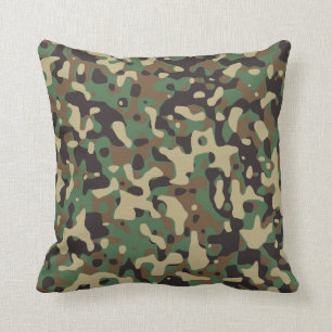 Woodland Tan Brown Green Gray Camouflage Camouflag Kissen