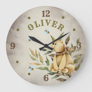 Woodland Teddy Bear Boy Baby Kinderzimmer Große Uh Wanduhr