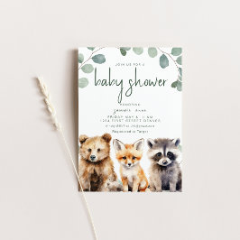 Woodland Thema Kinderdusche mit Tieren Einladung