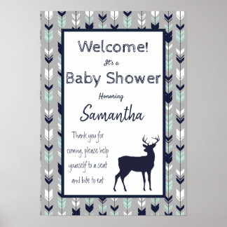 Woodland Theme Baby Showposter - Minze, Navy, gr Poster