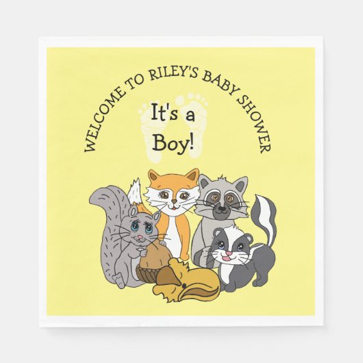 Woodland Themed Boy's Baby Shower Napkins Serviette (Vorderseite)