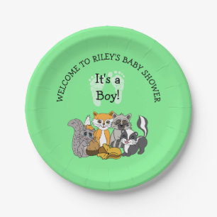 Woodland Themed Boy's Baby Shower Paper Plate Pappteller