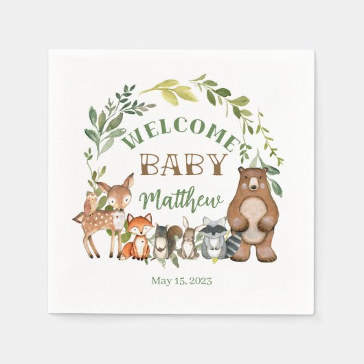 Woodland Themed Paper Party Napkins Serviette (Vorderseite)