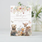 Woodland Tier Aquarell Blumenmädchen Kinderdusche Dankeskarte (Stehend Vorderseite)