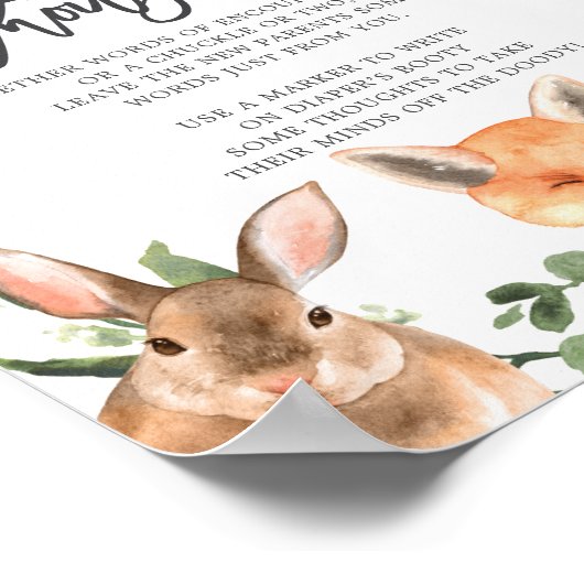 Woodland Tiere Baby Dusche Windeln Gedanken Unters Poster (Ecke)