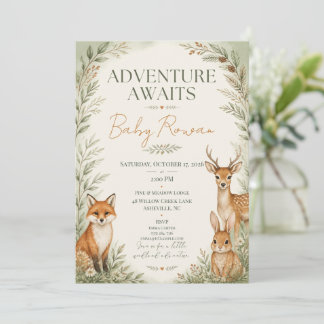 Woodland-Tiere Baby Shower-Abenteuer Einladung