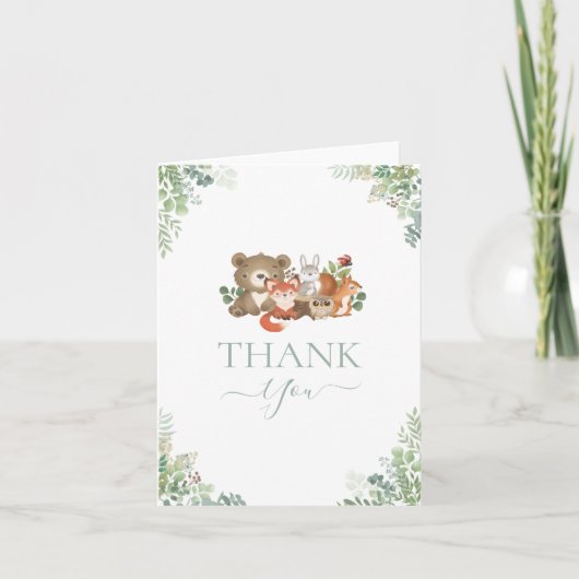 Woodland-Tiere Kinderdusche Danke, Einschließung Dankeskarte (Vorderseite)