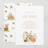 WOODLAND TIERE MODERNE MINIMAL BABY SHOWER | EINLADUNG (Vorne/Hinten)