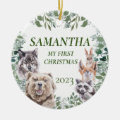 Woodland Tiere Niedlich First Christmas Baby Keramik Ornament (Vorne)