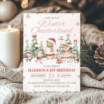 Woodland-Tiere Rosa Winter Onederland Geburtstag