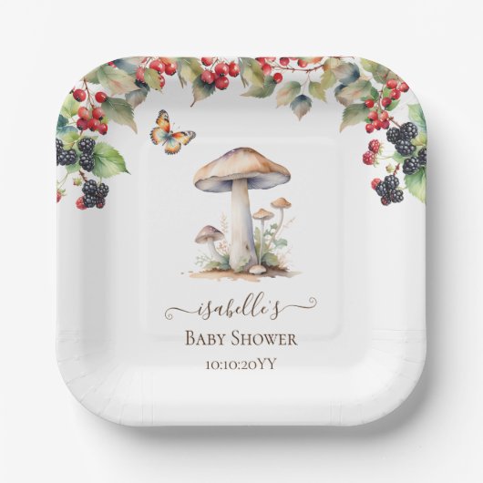Woodland Toadstool & Mushroom Fall Babydusche Pappteller (Vorderseite)