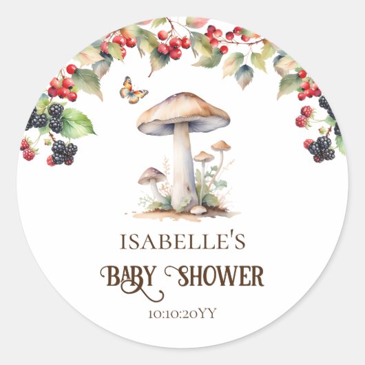 Woodland Toadstool & Mushroom Fall Babydusche Runder Aufkleber (Vorderseite)