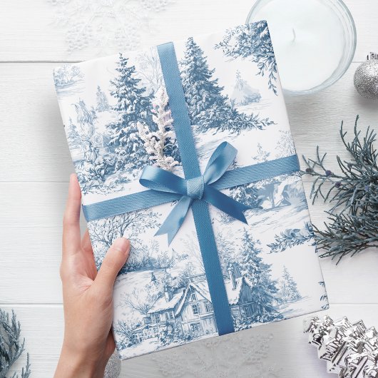 Woodland Toile Blue Christmas Holiday Geschenkpapier