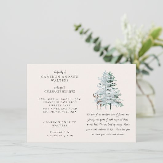 Woodland Trees Celebration of LIfe Einladung (Stehend Vorderseite)