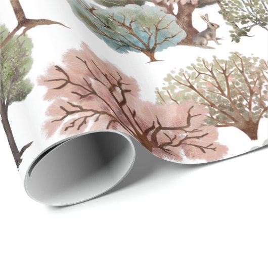 Woodland Trees Rabbits Geschenkpapier (Rolleneckpunkt)