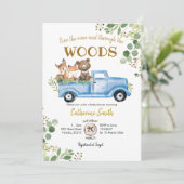 Woodland Truck Kinderdusche Einladung (Stehend Vorderseite)