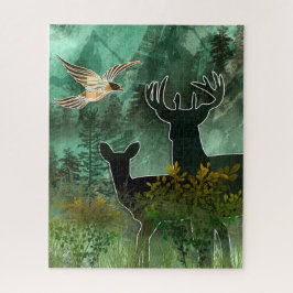 Woodland Union Pair of Deer and Hawk Puzzle