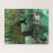 Woodland Union Pair of Deer and Hawk Puzzle (Horizontal)