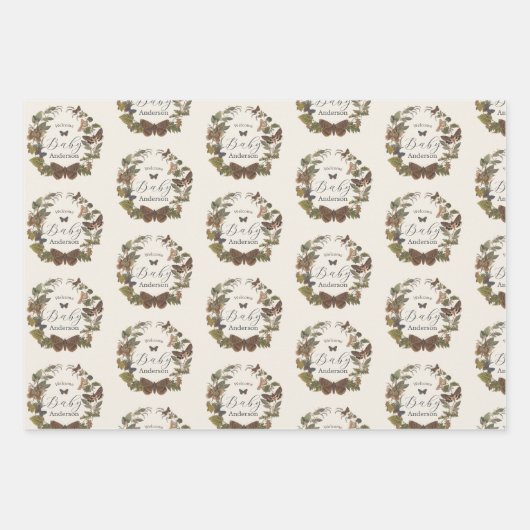 Woodland Vintag Botanical Baby Dusche Geschenkpapier Set (Vorderseite 2)