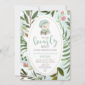 Woodland Vintag Greenery Teddy Bear Babydusche Einladung (Vorderseite)