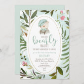 Woodland Vintag Greenery Teddy Bear Babydusche Einladung (Vorne/Hinten)