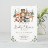 Woodland Virtual Baby Showwald Zoom Party Einladung (Stehend Vorderseite)