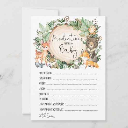 Woodland Vorhersagen für die Baby Shower Game Card Einladung (Vorderseite)