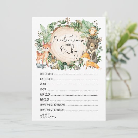 Woodland Vorhersagen für die Baby Shower Game Card Einladung (Stehend Vorderseite)