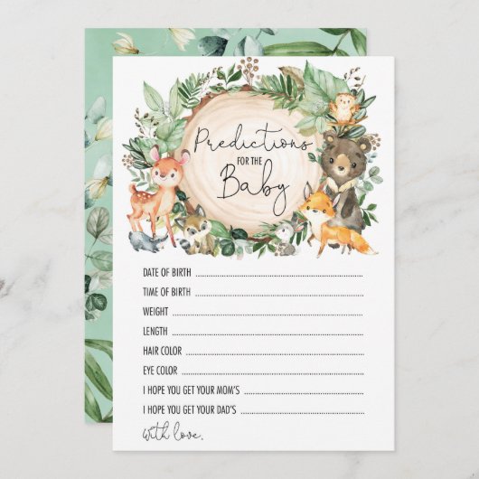 Woodland Vorhersagen für die Baby Shower Game Card Einladung (Vorne/Hinten)
