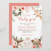 Woodland Wald Babydusche Einladung (Vorne/Hinten)