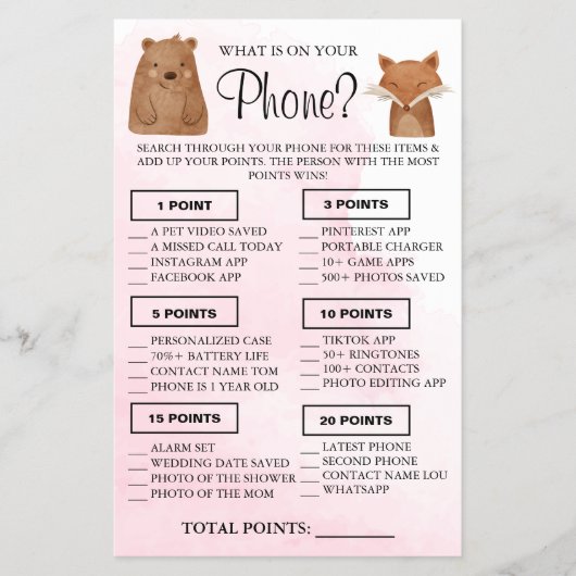 Woodland Was ist auf Ihrem Handy Showspielkarte Flyer (Vorne)