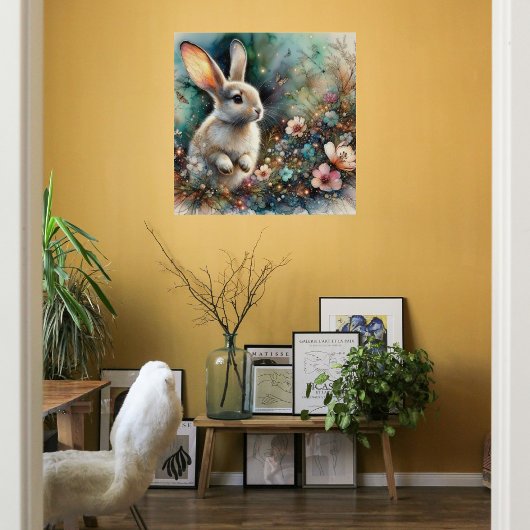 Woodland Wasserfarbe Bunny Pasta Blume Ostern Poster