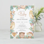 Woodland Watercolor Animals Baby Dusche Einladung (Stehend Vorderseite)