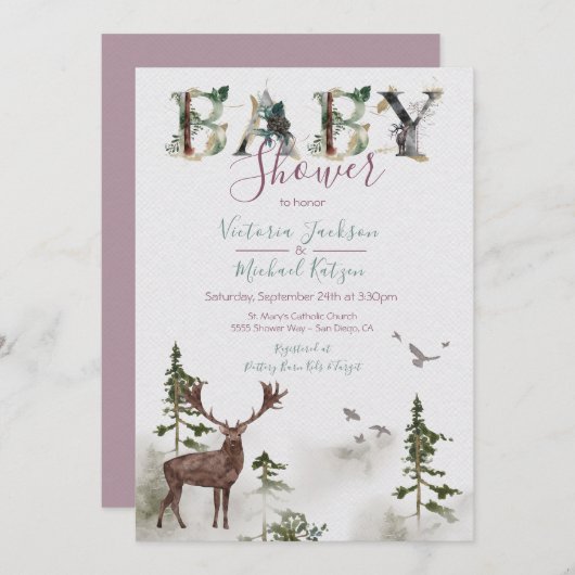 Woodland Watercolor Forest Baby Dusche Einladung (Vorne/Hinten)