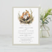 Woodland Watercolor Fox Couple Wedding Einladung (Stehend Vorderseite)