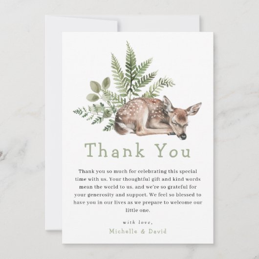Woodland Watercolor Hirschdusche Danke (Vorderseite)