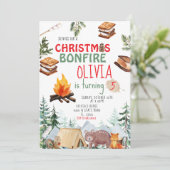 Woodland Weihnachtsfeiertag Bonfire Einladung (Stehend Vorderseite)