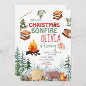 Woodland Weihnachtsfeiertag Bonfire Einladung (Vorne/Hinten)