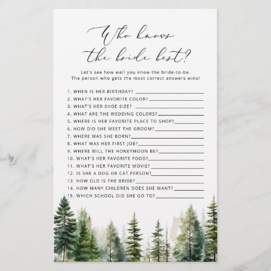 Woodland Wer das beste Spiel der Braut kennt (Vorderseite)