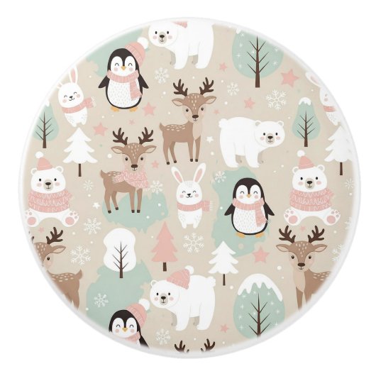 Woodland Whimsical Forest Animals Winter Keramikknauf (Vorderseite)