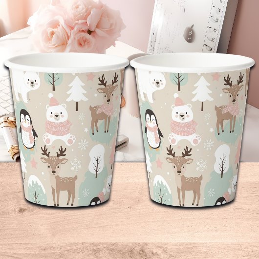 Woodland Whimsical Forest Animals Winter Pappbecher
