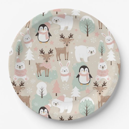 Woodland Whimsical Forest Animals Winter Pappteller (Vorderseite)