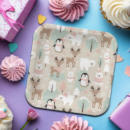 Woodland Whimsical Forest Animals Winter Pappteller